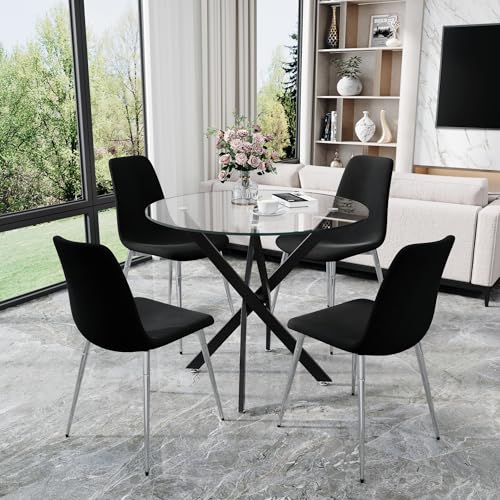 36” Round Glass Dining Table Set for 4 (5 Count)
