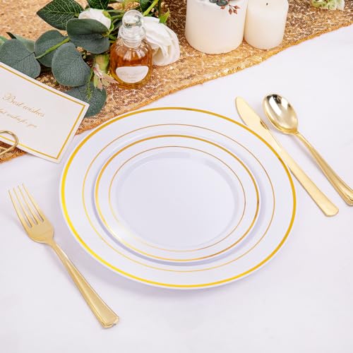 200 Pcs Gold Plastic Plates (200 Count)