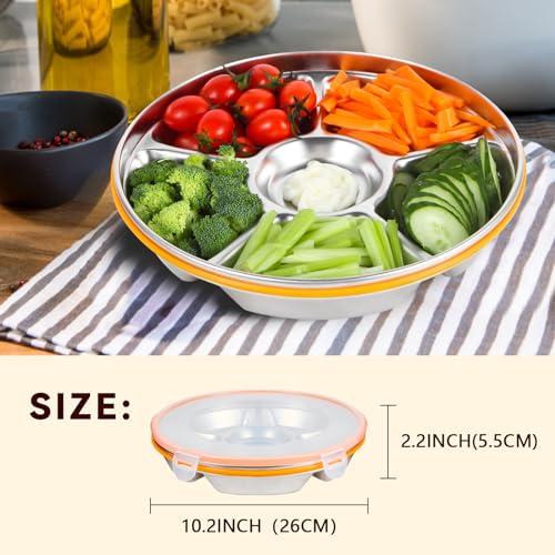 6 Compartment Stainless Steel Serving Tray with Lid