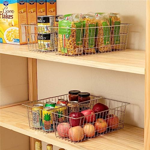 Freezer Baskets for Storage Pantry Large Metal Wire Food Storage Organizer Bin Basket with Handles (2 Count)