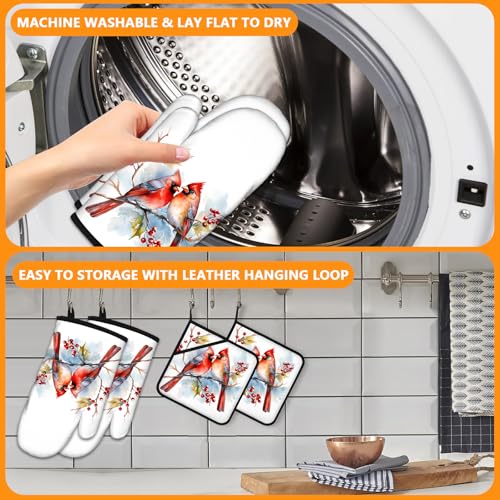 Red Birds Oven Mitts and Pot Holders Sets 4Pcs