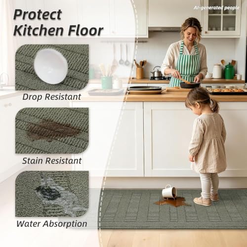 Kitchen Rugs Set of 2 Non Slip Washable 24"x36"+24"x60" (16 Sq Ft)