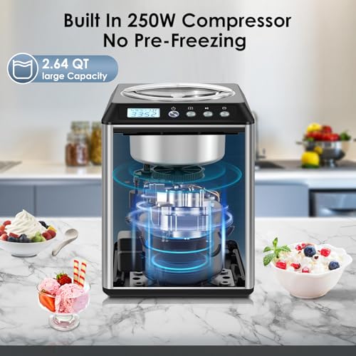 2.64QT Ice Cream Maker Machine with Compressor