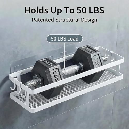 5-in-1 16.5" Extra Long Kitchen Organizer & Shower Caddy Set, Wall Mount Spice Rack with Paper Towel Holder, Utensil Holder & Soap Dish, Rustproof Mesh - White, Guardrail