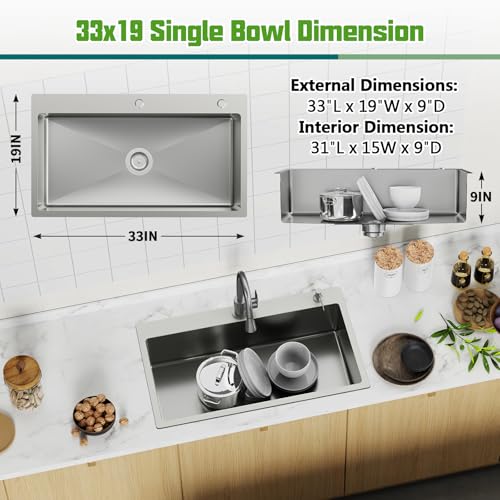 33x19 Inch Drop In Kitchen Sink