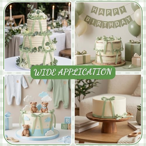 30 Pack Sage Green Bow Cake Toppers Ribbon Bows for Cake (30 Count)