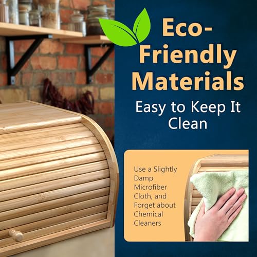 Bamboo Bread Box Space Saving Rustic Roll