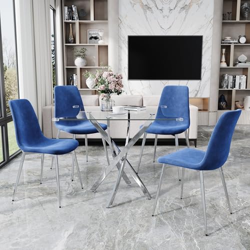 36" Square Glass Dining Table Set for 4