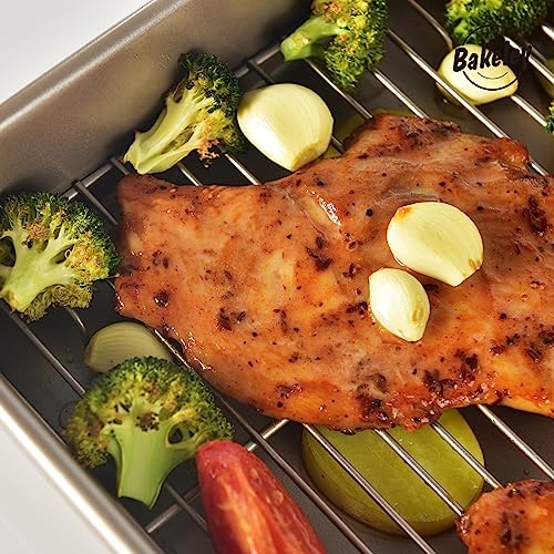 13 Inch Baking Pan With Rack Carbon Steel Nonstick Tray for Oven Roasting