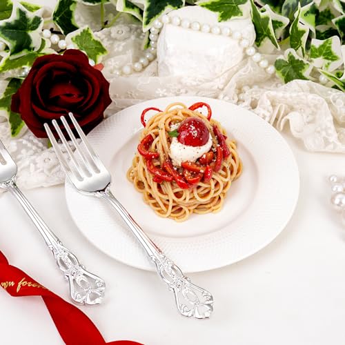 75PCS Silver Plastic Forks 8.1inch Vintage Baroque Forks for Party (75 Count)