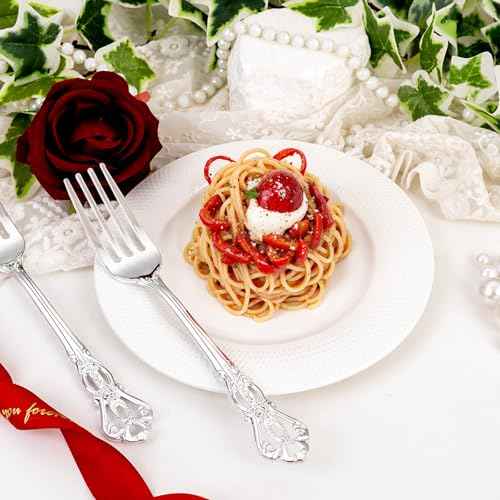 30PCS Silver Plastic Forks 8.1inch Vintage Baroque Forks for Dinners (30 Count)