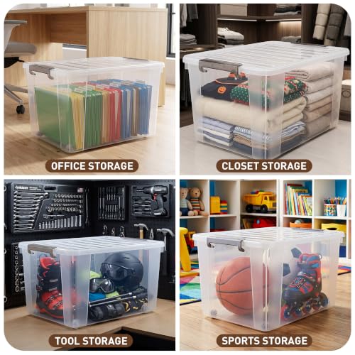 69 QT Plastic Storage Bins with Latching Lids Stackable Storage Containers for Organizing Large Clear Storage Box for Garage (4 Count)