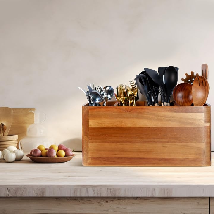 Wooden Kitchen Utensil Holder Organizer for Counter or Countertop