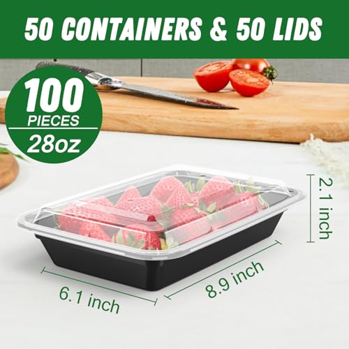 50 Pack (100-Piece) 28 oz Meal Prep Containers Reusable with Lids (50 Count)