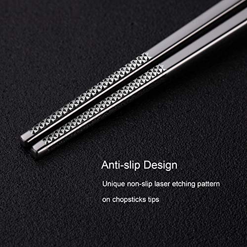 Metal Chopsticks Reusable 316 Stainless Steel Chopsticks Multipack Dishwasher Safe Chop Sticks Square Fancy Laser Engraved Non