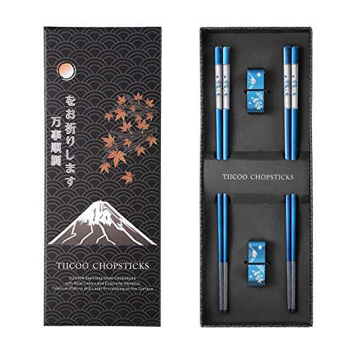 Metal Chopsticks Reusable 2 Pairs Titanium Plated 18