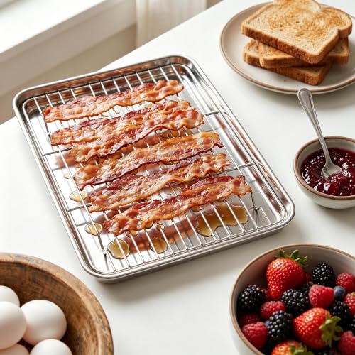 10x12 Inch Stainless Steel Quarter Sheet Pan with Wire Cooling Rack