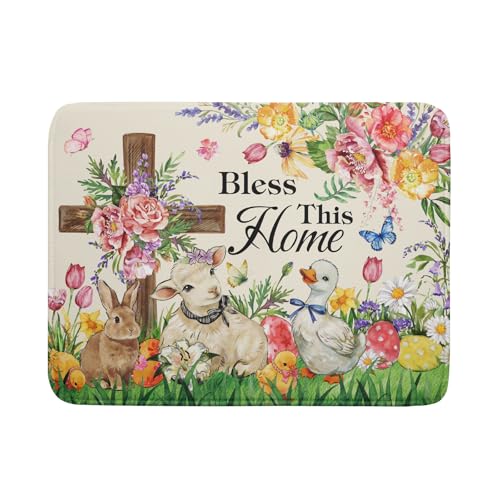 Easter Farmhouse Dish Drying Mat Funny Animal Microfiber Dish Pad for Kitchen Counter Large 18 X24 In