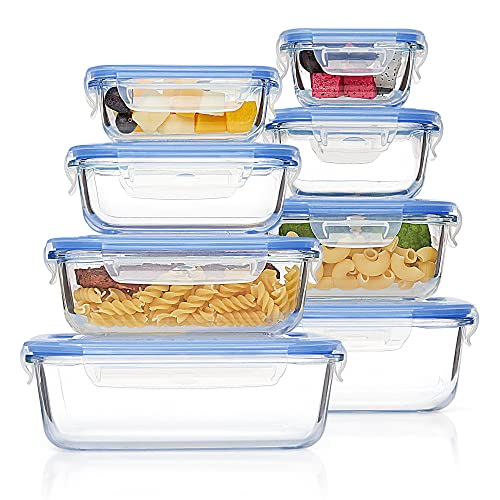 8 Pack Glass Food Storage Containers with Airtight Lids (8 Count)