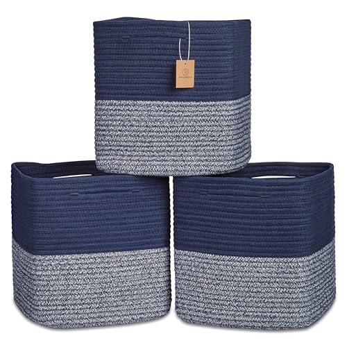 13 Inch Cube Storage Bins Cotton Rope Woven Baskets for Organizing 3 (3 Count)