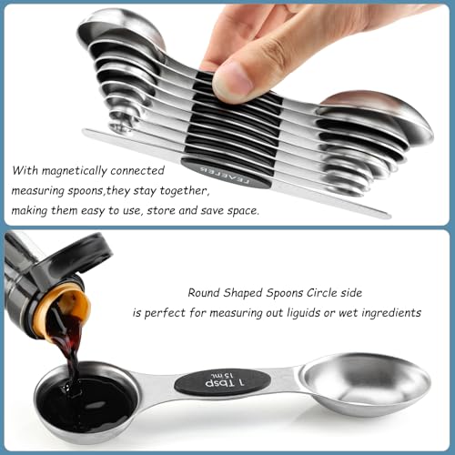 Magnetic Measuring Spoons Set of 9 Stainless Steel Dual Sided Teaspoon