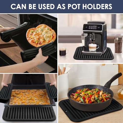 Black Silicone Trivet 16'' X 12'' Silicone Hot Pads for Kitchen Nonslip and Heat Resistant Hot Pads Trivets for Kitchen Quartz Countertops