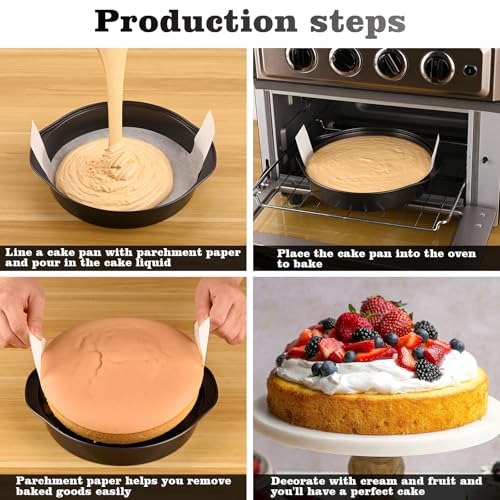 3 Pcs 8 Inch Round Cake Pans with 100 Pieces Parchment Paper (3 Count)