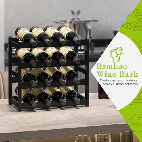 Bamboo Wine Rack Wine Storage Cabinet Shelf 16 Bottle Wine Racks Countertop Sturdy for Kitchen Dining Room Pantry