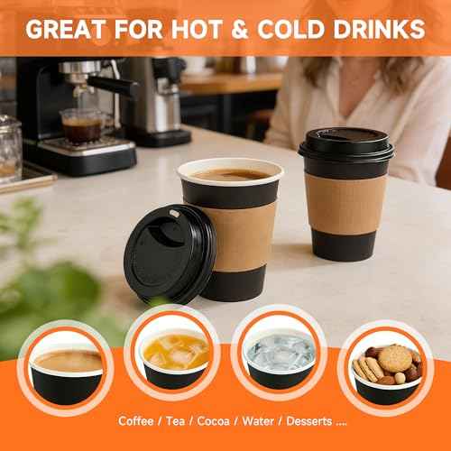 500 Pack 12 oz Disposable Coffee Cups with Lids and Sleeves (500 Count)