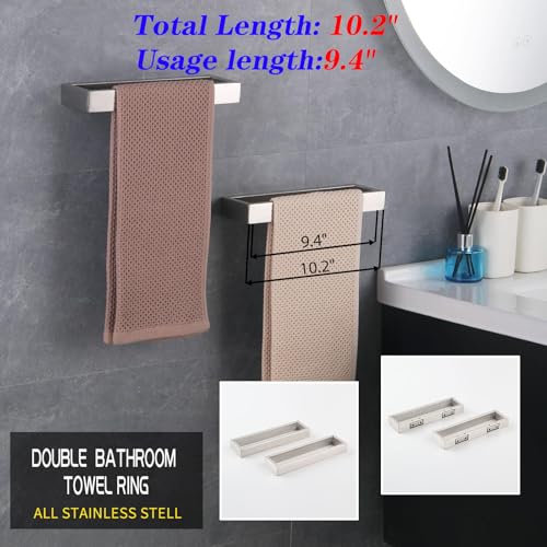 Modern Towel Holder Square Style Brushed Stainless Steel Towel Hanger Towel Ring for Bathroom Wall Mount 2 Pack HG1716