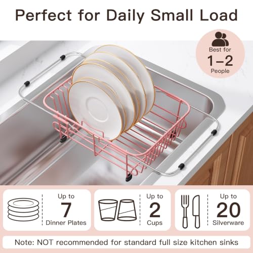 Pink Dish Drying Rack in Sink with Utensil Holder