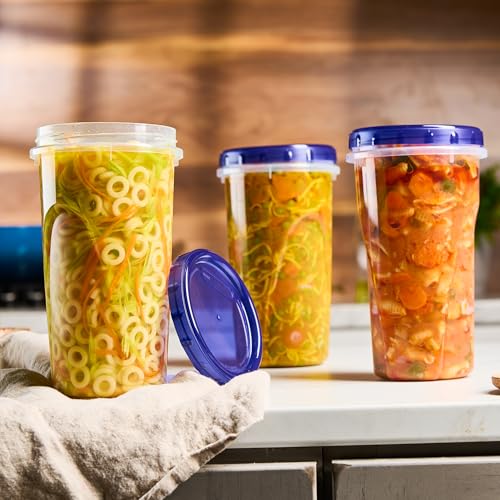 6 Pack Twist Cap Food Storage Containers with Blue Screw on Lid