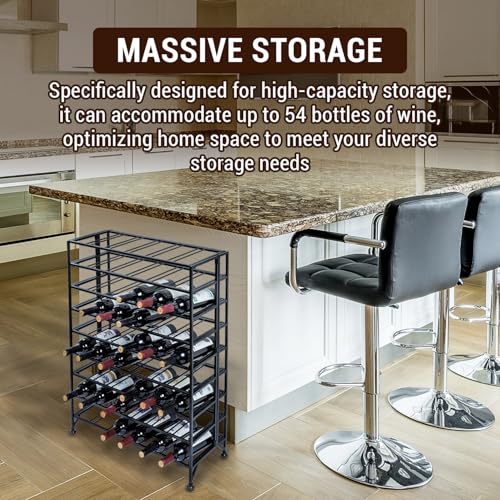 9 Tier Gray Metal Freestanding Wine Rack Holds 54 Bottles