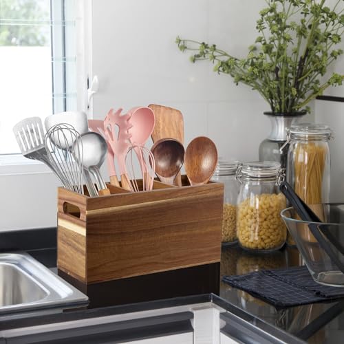 Acacia Wood Utensil Holder Organizer for Counter