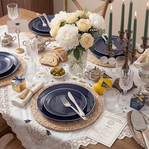 200PCS Blue Plastic Plates with Silver Rim (200 Count)
