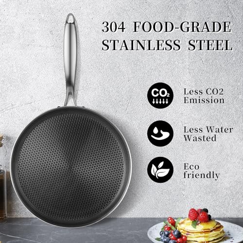 Nonstick Crepe Pan 11inch Stainless Steel Crepe Pan Honeycomb Coating Flat Skillet Tawa Dosa Tortilla Pan