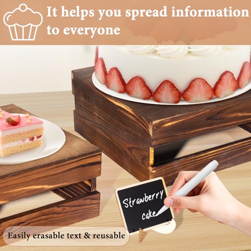 6 Piece Rustic Wood Buffet Risers with Mini Signs for Dessert Table (6 Count)