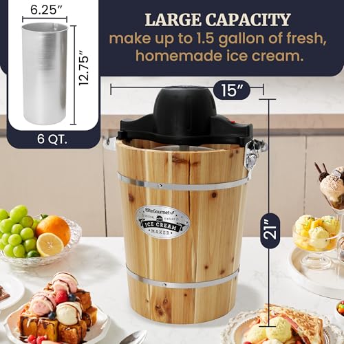 EIM916X 6Qt Old Fashioned Wood Bucket Ice Cream Maker
