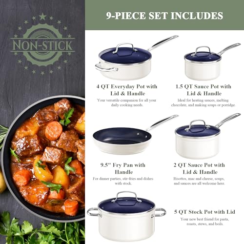 9pc Cookware Set Healthy Duralon Blue Ceramic Nonstick Coated