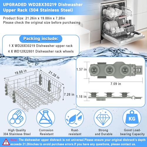 UPGRADED WD28X35779 WD28X30219 Dishwasher Upper Rack Compatible with GE Dishwasher Rack Replacement Parts with Wheel