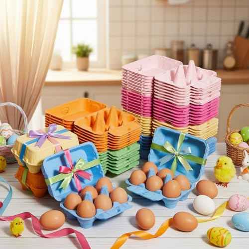 30 Pieces Colored Paper Pulp Egg Cartons 2 x 3 Colorful Style Vintage Blank Egg Cartons for Fresh Duck Quail Storage Kitchen Family Farmhouse (30 Count)