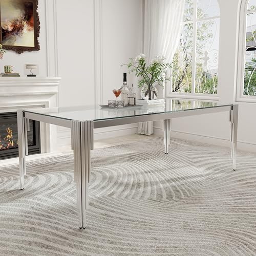 78'' Modern Glass Dining Table for 6