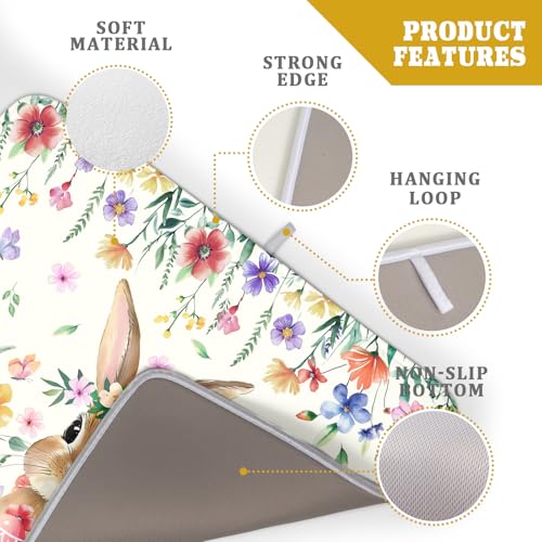 Easter Rabbit Dish Drying Mat Spring Flower Dish Drainer Rack Mats 18x24 inch Absorbent Microfiber Fast Dry Pad Kitchen Counter Accessories