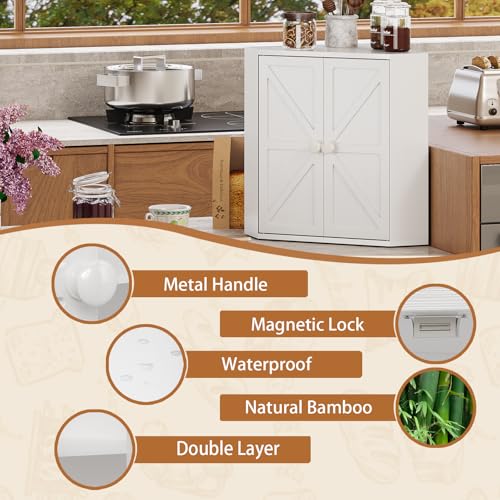 Corner Bread Box for Kitchen Counter Double Layer Bamboo Bread Storage Container Large Capacity Bread Storage Bin Farmhouse Breadbox Organizer