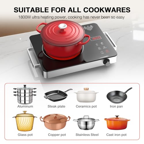 Electric Cooktop Portable Stove Single Burner 1800W Hot Plate Timer