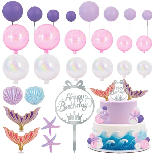 27pcs Mermaid Theme Birthday Cake Decorations 3D Tails (27 Count)