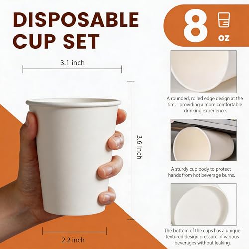 Disposable Paper Coffee Cups 8 oz 300 Count