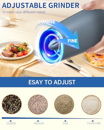 Gravity Electric Salt and Pepper Grinder Set Automatic Salt and Pepper Grinder Set with LED Light (2 Count)