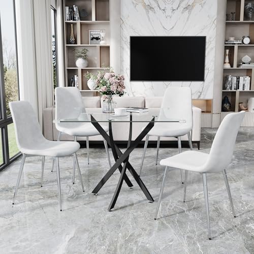 36” Square Glass Dining Table Set for 4