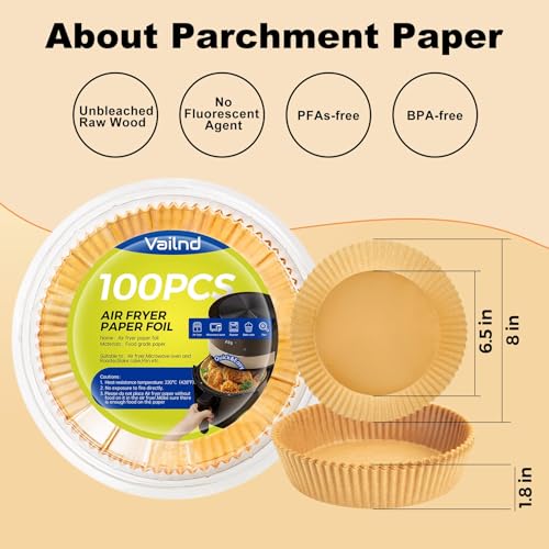 100Pcs 6.5 Inch Round Air Fryer Liners Disposable for 3 (100 Count)